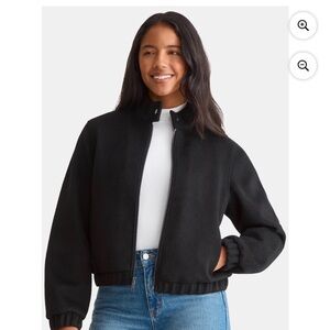 Time and Tru Classic Black Cropped Bomber Jacket - Women's